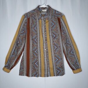 Vtg 70s Western Button Collar Top Women M Paisley Stripe Country Austin Hill